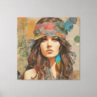 1970s Hippie Woman Collage Canvas Print