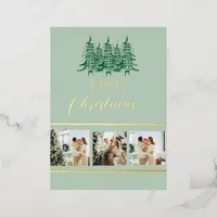 Festive Sage Green Christmas Pagoda Tree  Foil Holiday Card