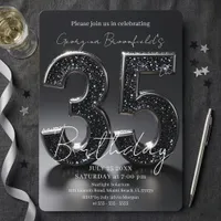 Luxury Black Glitter Silver Sparkle 35th Birthday Invitation