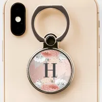 Rose gold florals roses silver mongram phone ring stand