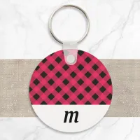 Rustic Buffalo Check Plaid Monogrammed Christmas Keychain