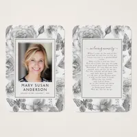 Monochrome Floral Photo Funeral Memorial Poem Card