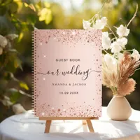 Guest book wedding rose gold names script