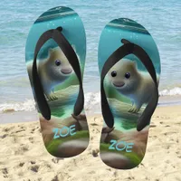 Cute baby otter in pond - personalizable  kid's flip flops