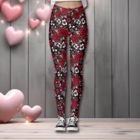 Pretty, Red, Black and White Roses, Hearts  Leggings