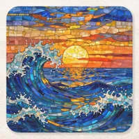 Oceanic Coastal Ocean Waves Sunset   Square Paper Coaster