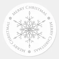 Silver Glitter Snowflake Merry Christmas Classic Round Sticker