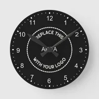 Modern workspace decor Company Logo black Round Clock