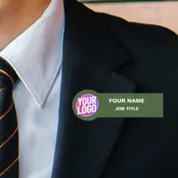 Round Business Logo or Employee Photo Green Stone Name Tag