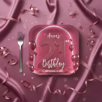 Trendy Chic Vibrant Hot Pink Neon 21st Birthday Paper Plates