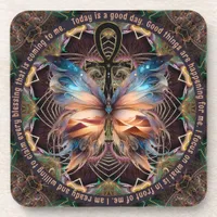 Ankh Butterfly Life Symbol Mandala Affirmation Beverage Coaster