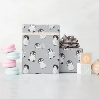 Cute Gray Penguin Pattern Baby Shower Wrapping Paper
