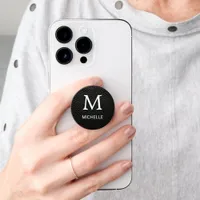 Black Leather Effect Monogram Initial Name PopSocket