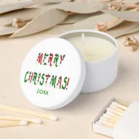 Merry Christmas Snowman Red Green Holiday Font Soy Mini Candle Favors