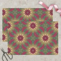 Red Green Kaleidoscope Geometric Floral Pattern Tissue Paper