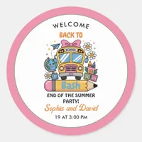 School’s Back Bash! Editable End of Summer Party  Classic Round Sticker