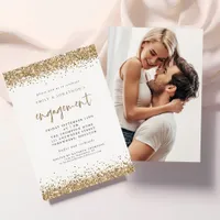 Glam Gold Glitter Photo Engagement Invitation