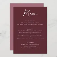 Modern Merlot Burgundy Handwriting Wedding Menu