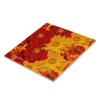 A Medley of Red Yellow and Orange Marigolds Tile