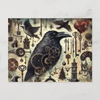 Steampunk Raven Poe Collage Postcard