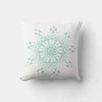 Light Teal and White Sharp Mandala Throw Pillow