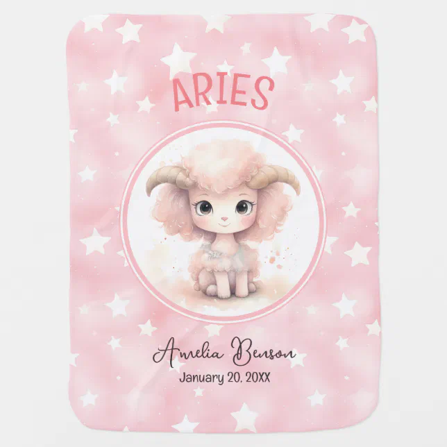 Cute Watercolor Illustration Aries Zodiac Name Baby Blanket