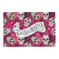 Sugar Skulls and Swirls Rose Red ID725 Placemat