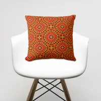 Red & Orange Oriental Boho Geometric Pattern Throw Pillow