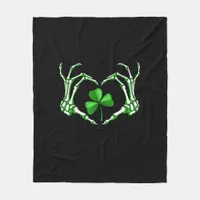Skeleton Hand Heart Shamrock St Patricks Day Paddy Fleece Blanket