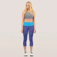 Geometric Pattern Circles Triangles Purple & Blue  Capri Leggings