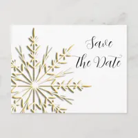 Gold Snowflake Winter Wedding Save the Date Announcement Postcard