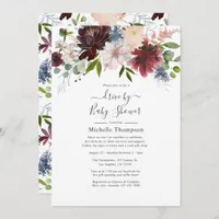 Burgundy, Navy and Blush Floral Drive By Shower Invitation