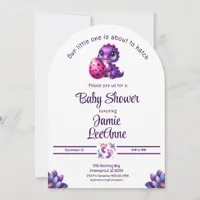 Hatching Soon Baby Dinosaur Purple Baby Shower Invitation