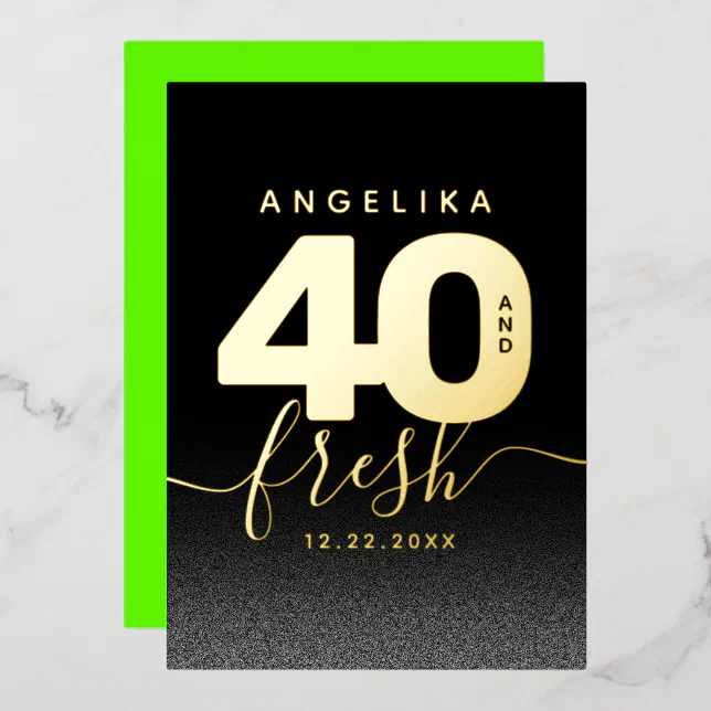 Modern Girly Bright Green 40 and Fresh Foil Invitation