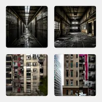 Abandoned Building Inside and Out Dilapidated  Coaster Set