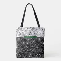 Floral Color Block Pattern Black White with Name Tote Bag