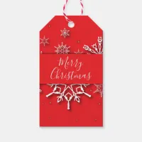 Xmas Winter Origami Snowflakes on A Red Paper Cut  Gift Tags