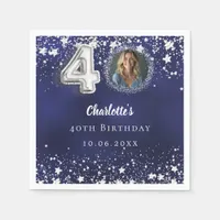 40th birthday navy blue silver stars photo napkins