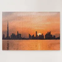 Sunset over a seaside town - watercolor jigsaw puzzle