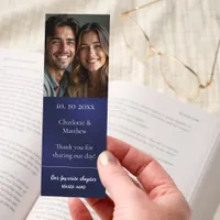 Wedding photo quote navy blue thank you favor bookmarks