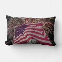 American Flag and Fireworks Lumbar Pillow