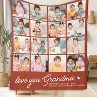 Modern Grandma Custom Terracotta 16 Photo Collage  Fleece Blanket