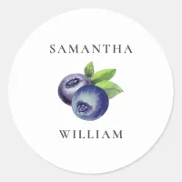 watercolor blueberries blue botanical wedding classic round sticker