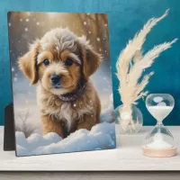 Christmas Puppy in the Snow on a Winter Day Plaque