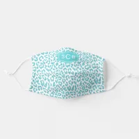 Turquoise Leopard Pattern 3 Initial Monogram Adult Cloth Face Mask