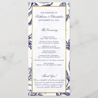 Elegant Romantic Navy Blue Gold Botanical Wedding Program