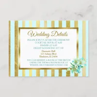 Blue and Gold Floral  Striped Wedding Details Card