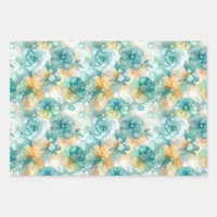 Teal Yellow Alcohol Ink Illustration Medium Print Wrapping Paper Sheets