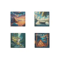 Four Camping Scenes Stone Magnet