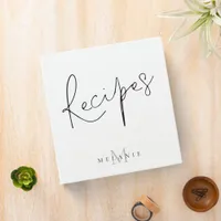 Monogram Stylish Script Black White Recipe 3 Ring Binder